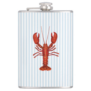 Lobster Beach Nautical Blue Stripe Hip Flask