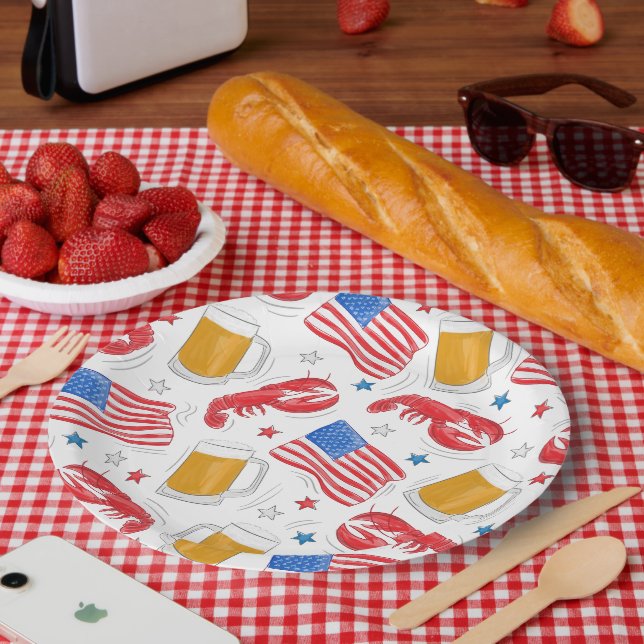 Lobster Beer Flag Star Paper Plate (Picnic)