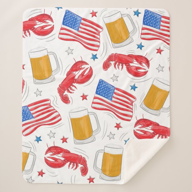 Lobster Beer Flag Star Sherpa Blanket (Front)