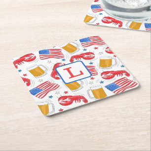 Lobster Beer Flag Star Square Paper Coaster