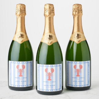 Lobster Blue Nautical Wedding Sparkling Wine Label