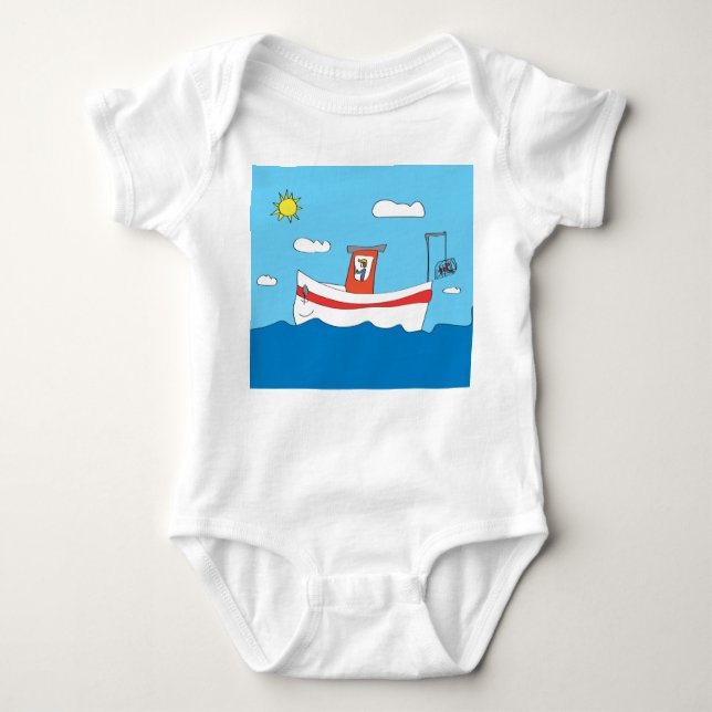 Lobster boat baby bodysuit (Front)