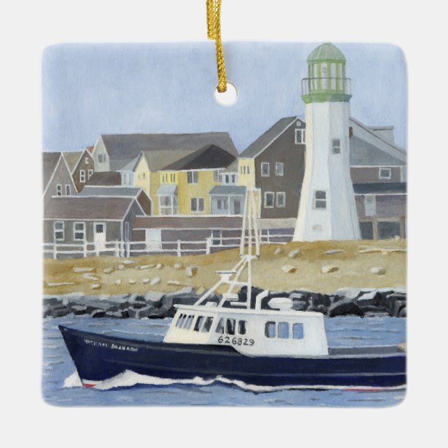 Lobster Boat Scituate Harbour Ceramic Ornament (Front)