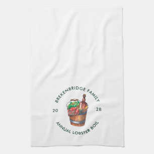 Lobster Boil Annual Summer Family Seafood Party Tea Towel