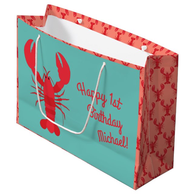 Lobster Boil Birthday Party Cute Kids Large Gift Bag (Front Angled)