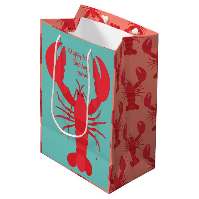 Lobster Boil Birthday Party Cute Kids Medium Gift Bag (Front Angled)