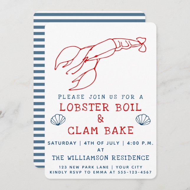 Lobster Boil & Clam Bake | Summer Party Invitation (Front/Back)