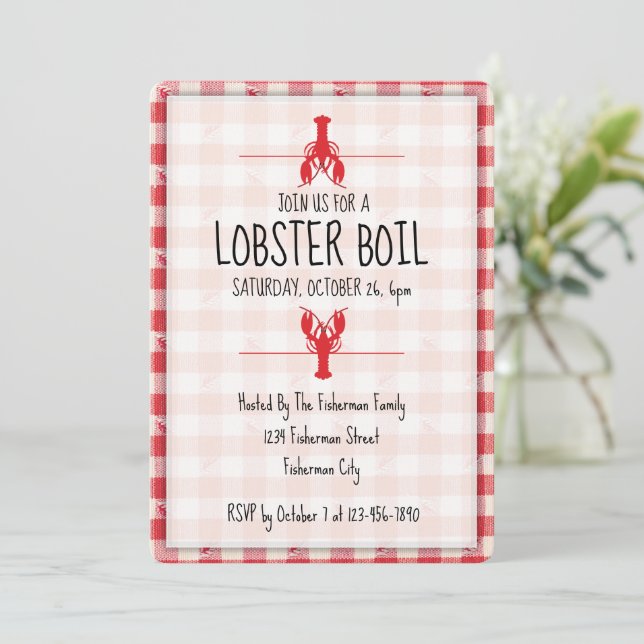 Lobster Boil Red and White Fall Beach Party Invitation (Standing Front)