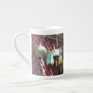 Lobster Buoys on Pink Lattice - Martha's Vineyard Bone China Mug