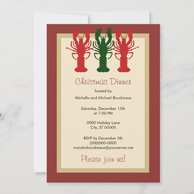 Lobster Christmas Dinner Invitation (Front)