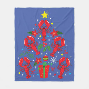 Lobster Christmas Ornament Tree Funny Xmas Gift Fleece Blanket