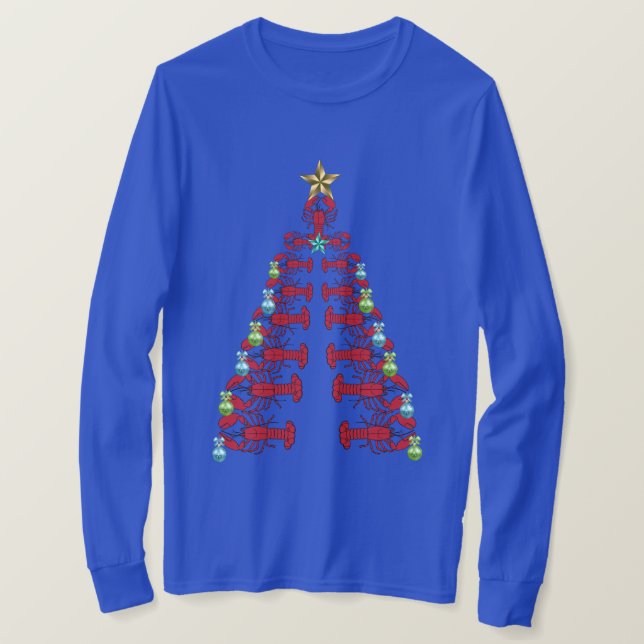 Lobster Christmas tree cute party ugly shirt blue (Design Front)