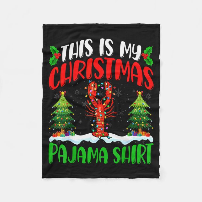 Lobster Christmas Tree Pajama Shirt Lobster Xmas L Fleece Blanket (Front)