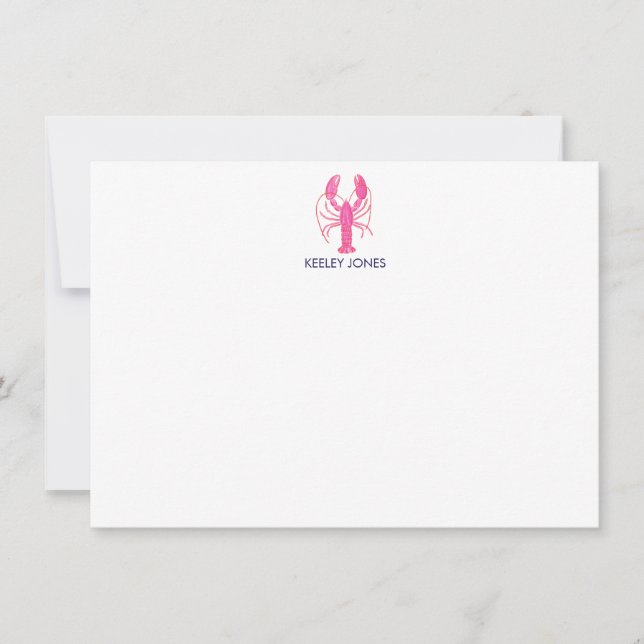 Lobster Coastal Chic Personalised Flat Note Card (Front)