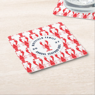 Lobster Cookout Family Seafood Boil Square Paper Coaster
