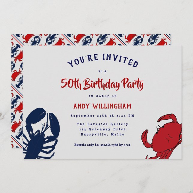 Lobster Crab His Birthday Seafood Party Invitation (Front/Back)