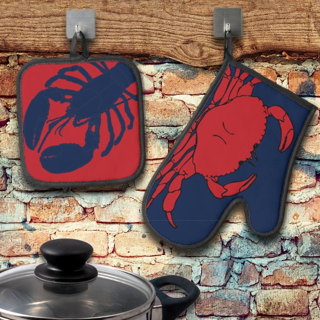 Lobster Crab Seafood Chef Kitchen Oven Mitt & Pot Holder Set (Creator Uploaded)