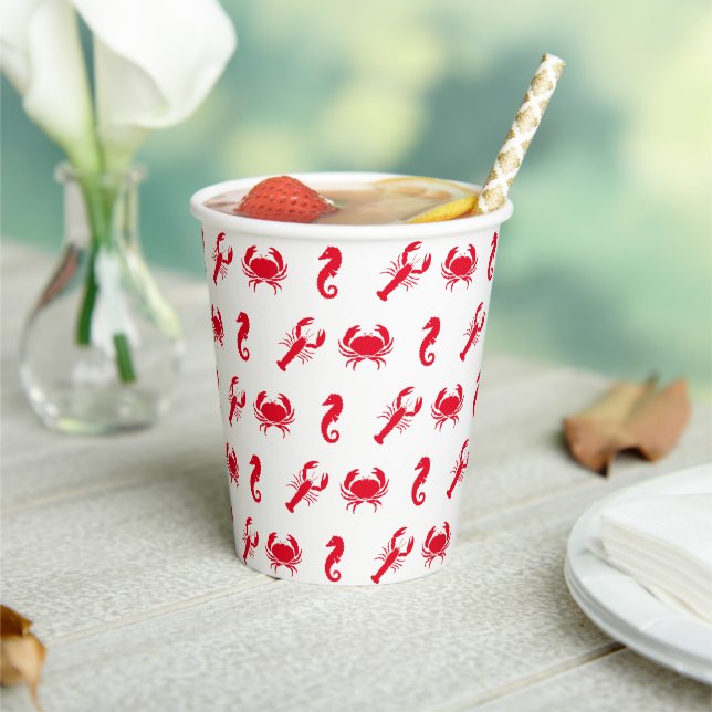 Lobster crab seahorse sea animals pattern  paper cups (Insitu)