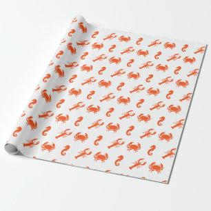 Lobster crab seahorse white orange pattern coastal wrapping paper