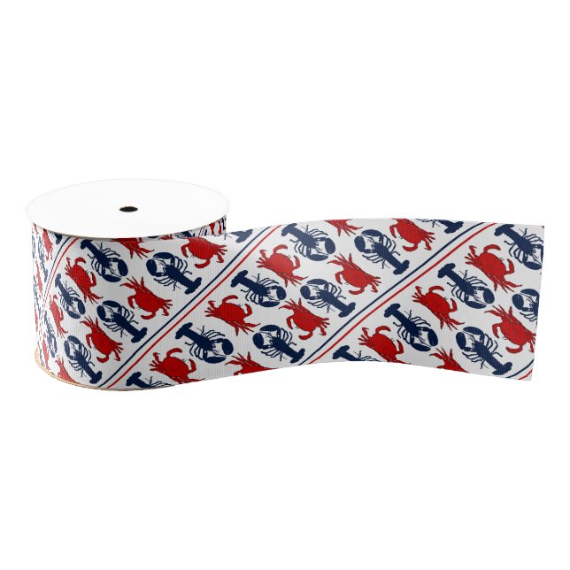 Lobster Crabs Patriotic Summer Pattern Grosgrain Ribbon (Spool)