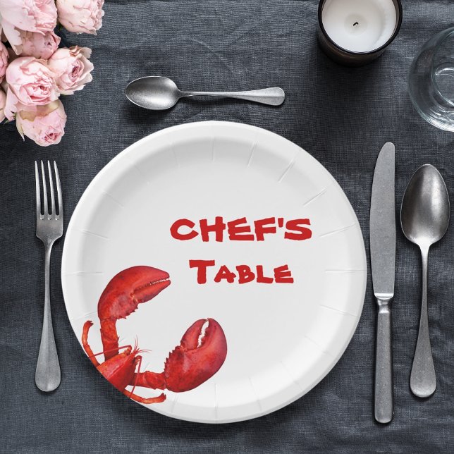 Lobster crawfish boil party red white paper plate (Creator Uploaded)