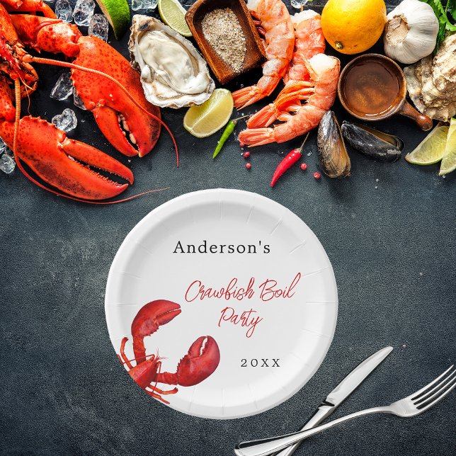 Lobster crawfish boil party red white paper plate (Creator Uploaded)