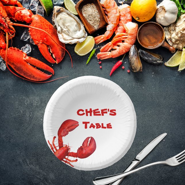 Lobster crawfish boil party red white paper plate (Creator Uploaded)