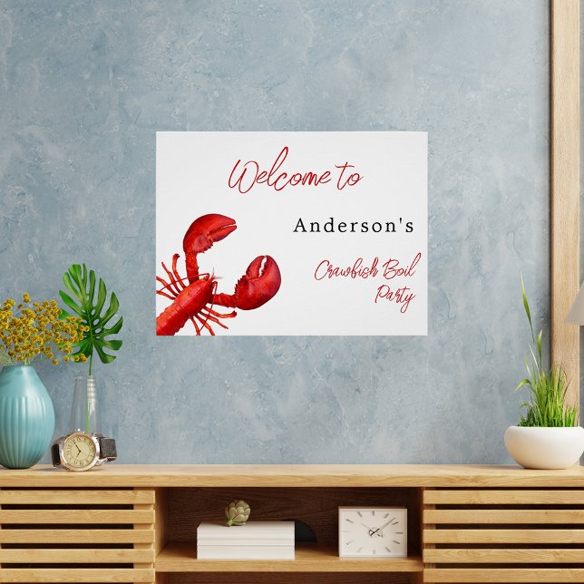 Lobster crawfish boil party red white welcome poster (Creator Uploaded)