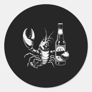 Lobster Crawfish Holding Beer Bottle Funny Crayfis Classic Round Sticker