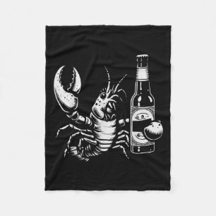 Lobster Crawfish Holding Beer Bottle Funny Crayfis Fleece Blanket