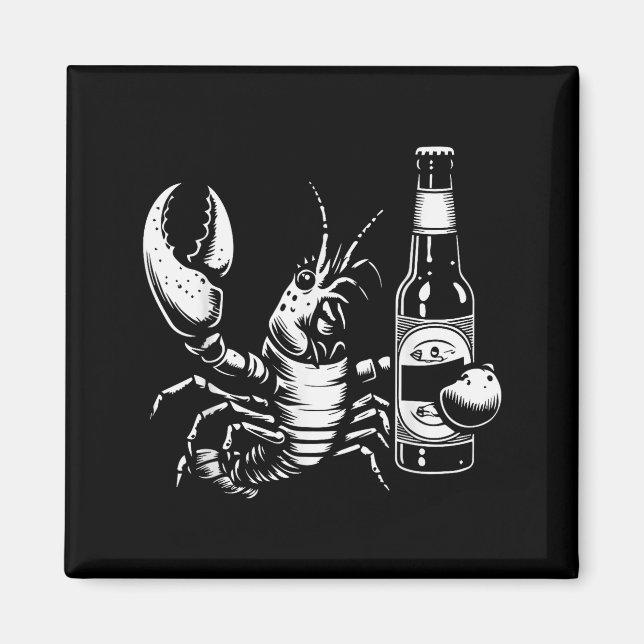 Lobster Crawfish Holding Beer Bottle Funny Crayfis Magnet (Front)