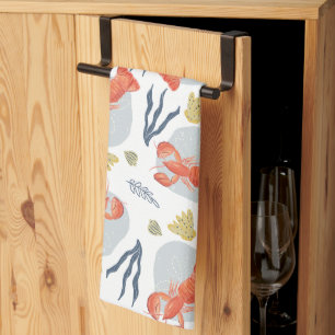 Lobster Crawfish Seafood Under Water Pattern Tea Towel