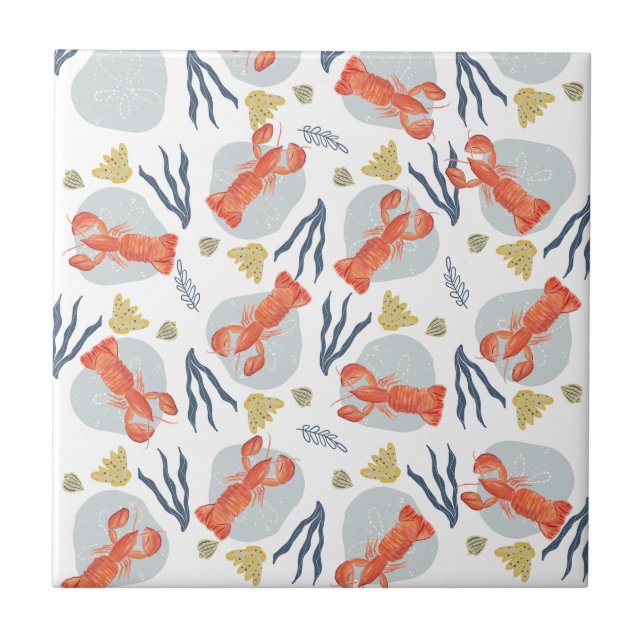 Lobster Crawfish Seafood Under Water Pattern Tile (Front)