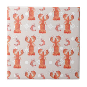 Lobster Crustacean Watercolor Snowflake Pattern Tile