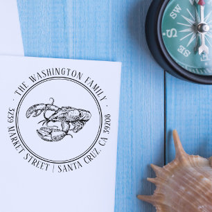 Lobster Drawing Round Family Name Return Address Self-inking Stamp