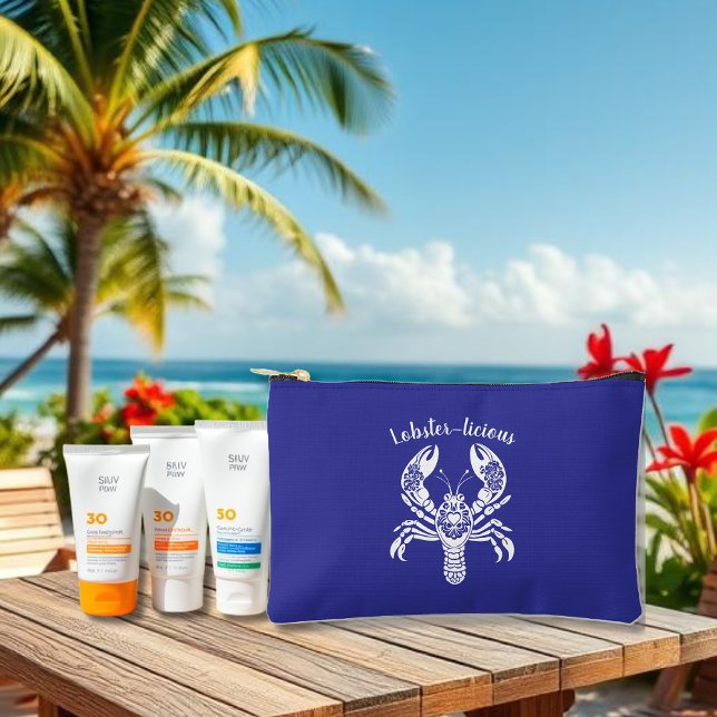 Lobster-Fisherman Core-Hawaiian-Blue Accessory Pouch (Lobster-Fisherman Core-Hawaiian-Tropical-Beach-Summer small sunblock bag-Blue)