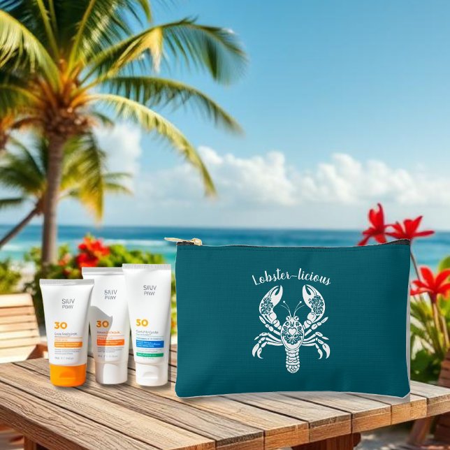 Lobster-Fisherman Core-Hawaiian-Teal Accessory Pouch (Lobster-Fisherman Core-Hawaiian-Tropical-Beach-Summer small sunblock bag-Teal)