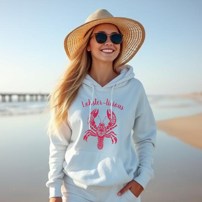 Lobster-Fisherman Core-Hawaiian-Tropical- Hoodie (Lobster-Fisherman Core-Hawaiian-Tropical-Funny Summer Beach hoodie-cherry red)