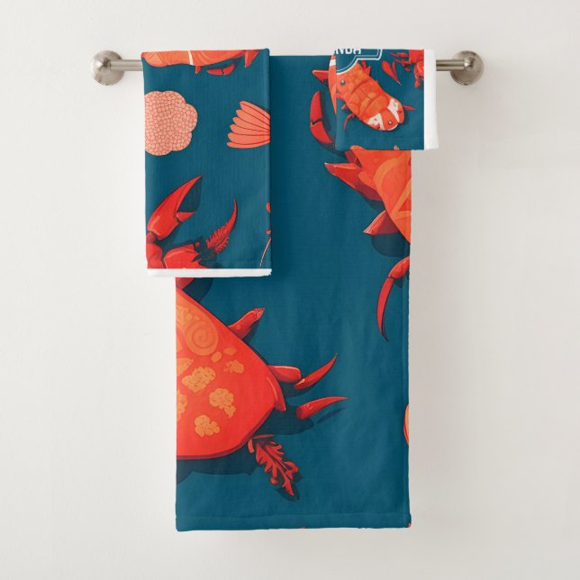 Lobster Geometric Colourful Personalised Pattern Bath Towel Set (Insitu)