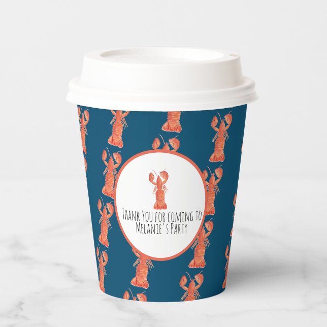 Lobster Hand Watercolor Seafood Crab Boil Blue Paper Cups (Front)
