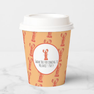 Lobster Hand Watercolor Seafood Crab Boil Orange Paper Cups