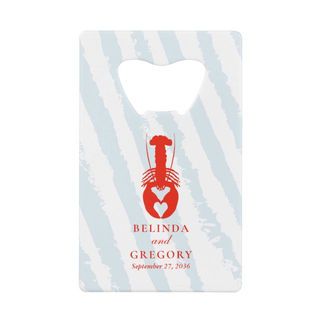 Lobster Heart Blue Stripes Nautical Beach Wedding (Front)