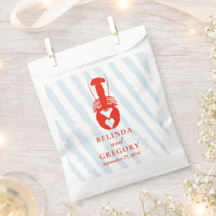 Lobster Heart Blue Stripes Nautical Beach Wedding Favour Bags