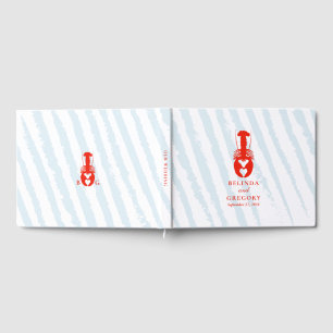 Lobster Heart Blue Stripes Nautical Beach Wedding Guest Book