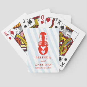 Lobster Heart Blue Stripes Nautical Beach Wedding Playing Cards