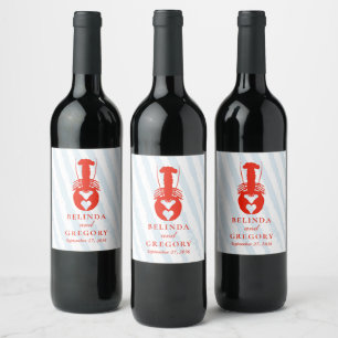 Lobster Heart Blue Stripes Nautical Beach Wedding Wine Label