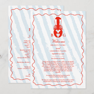 Lobster Heart Blue Stripes Wedding Itinerary Programme