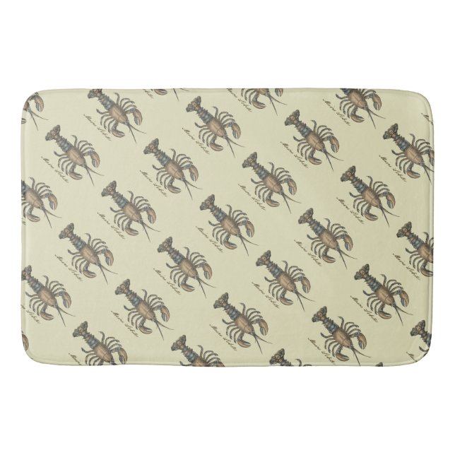 Lobster Illustration Antique Maine Seafood Bath Mat (Front)