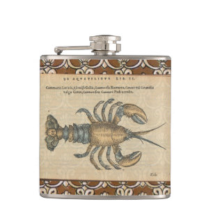 Lobster Illustration Antique Maine Seafood Hip Flask