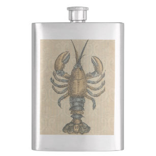 Lobster Illustration Antique Maine Seafood Hip Flask